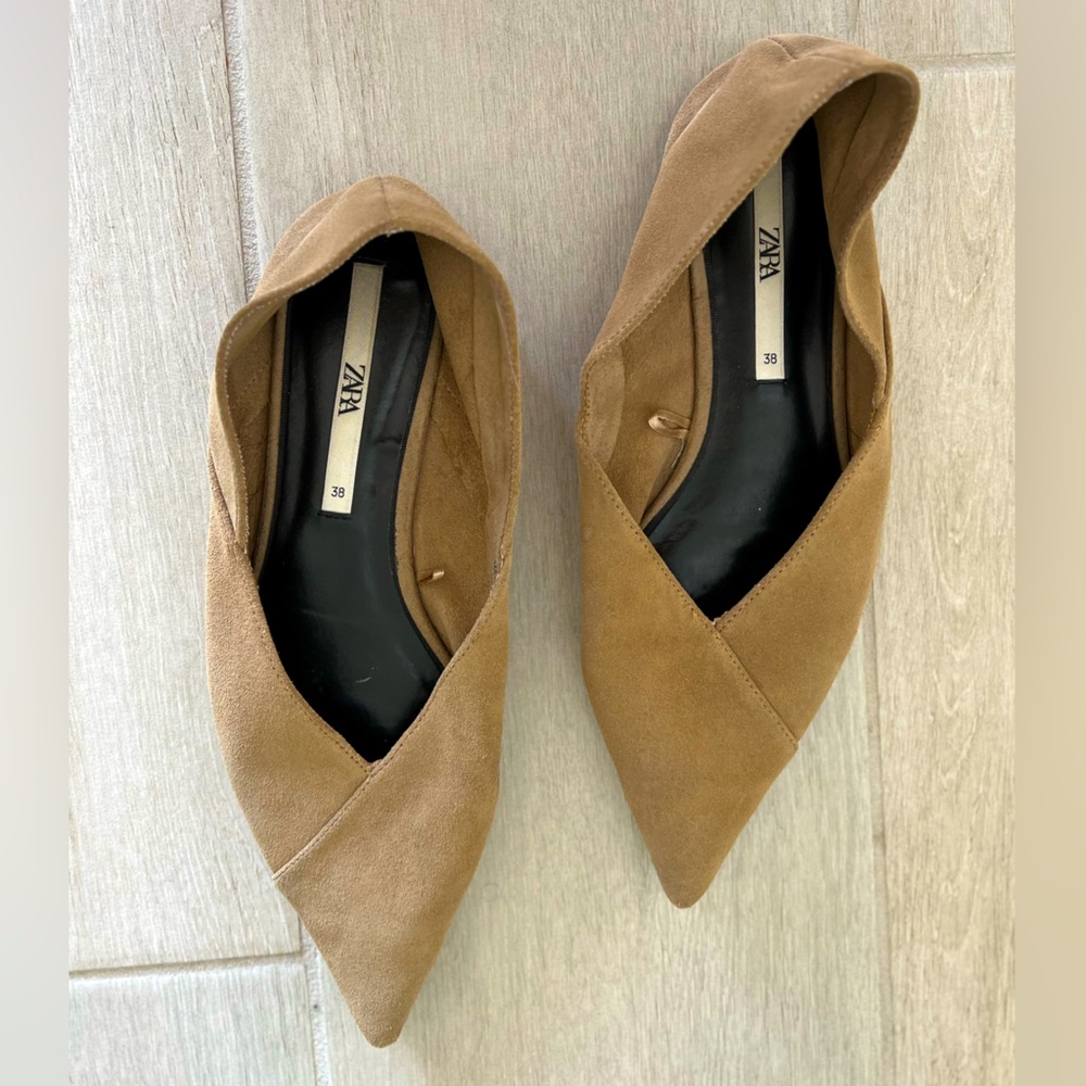 Pointed toe ballet leather shoes zara